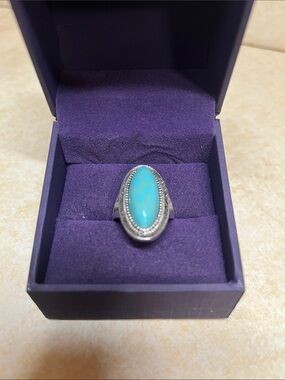 Silver Turquoise Oval Statement Ring - Blue